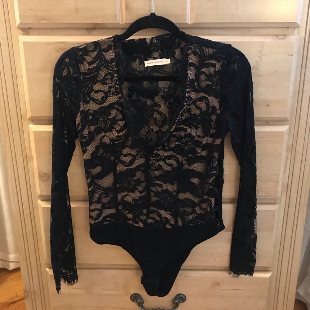 Black & nude lace bodysuit